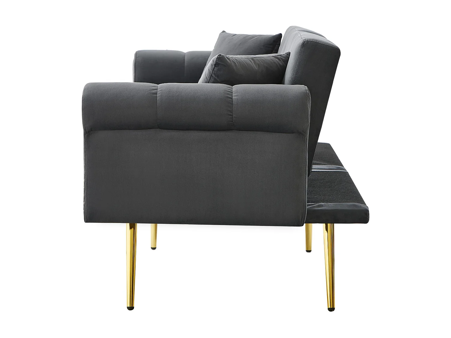 2-zits rechte slaapbank in grijs fluweel, 3-standen neerklapbare rugleuning - 173x75x70cm