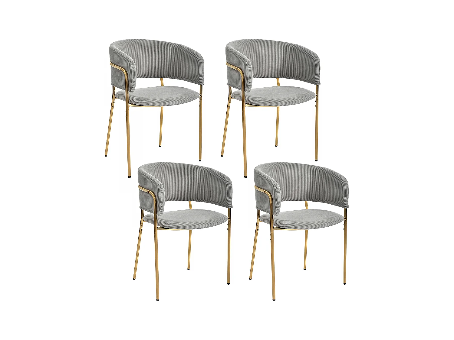 Set van 4 grijze corduroy stoelen, goudkleurig ijzeren frame