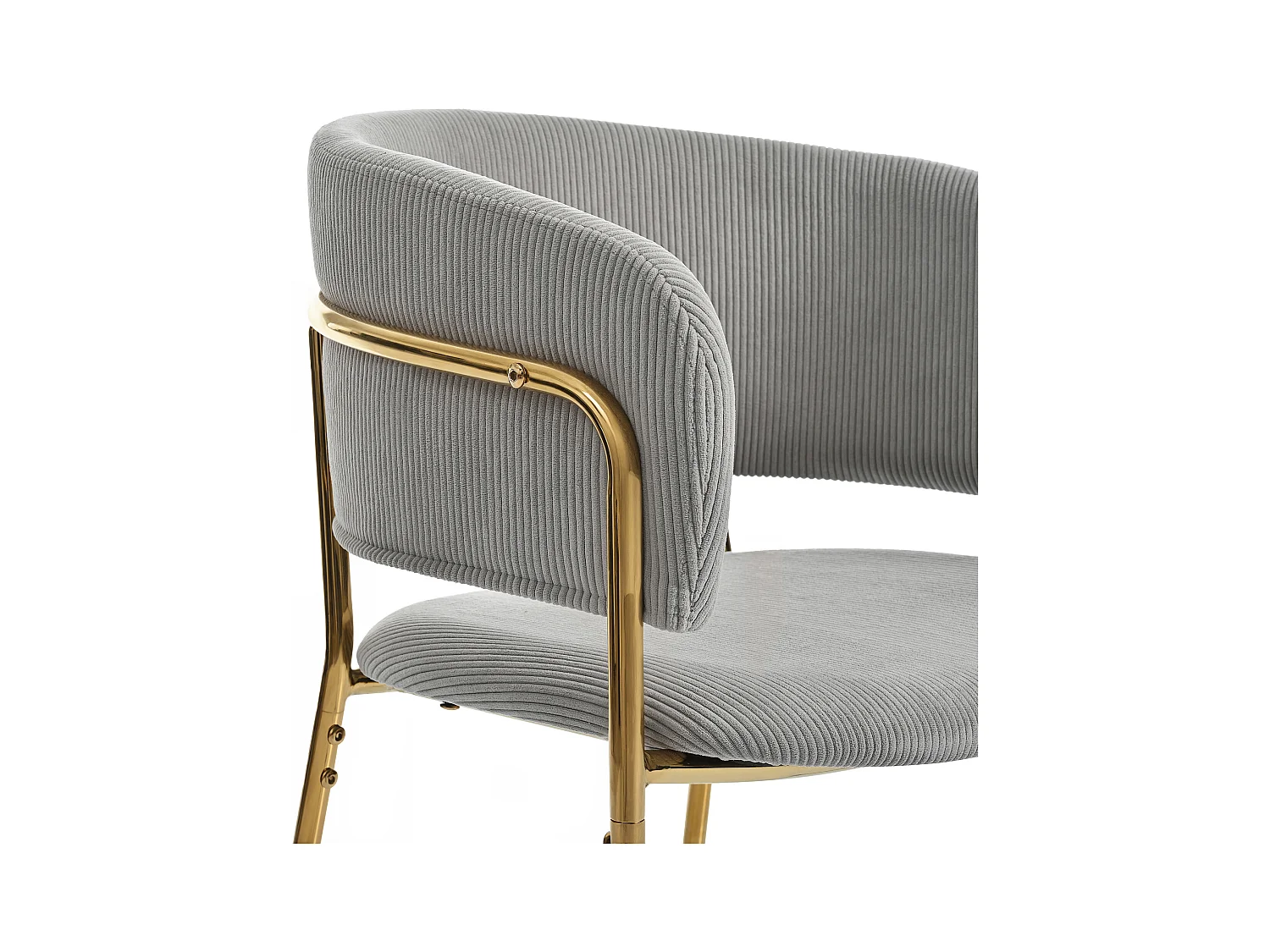 Set van 4 grijze corduroy stoelen, goudkleurig ijzeren frame