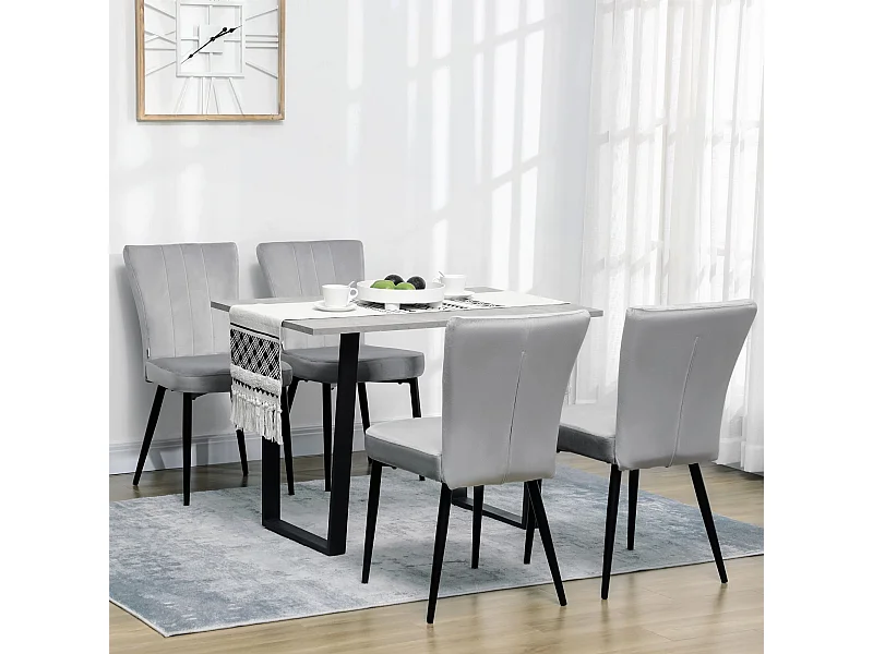 Juego de 4 sillas de cocina de terciopelo gris con patas de metal negro
