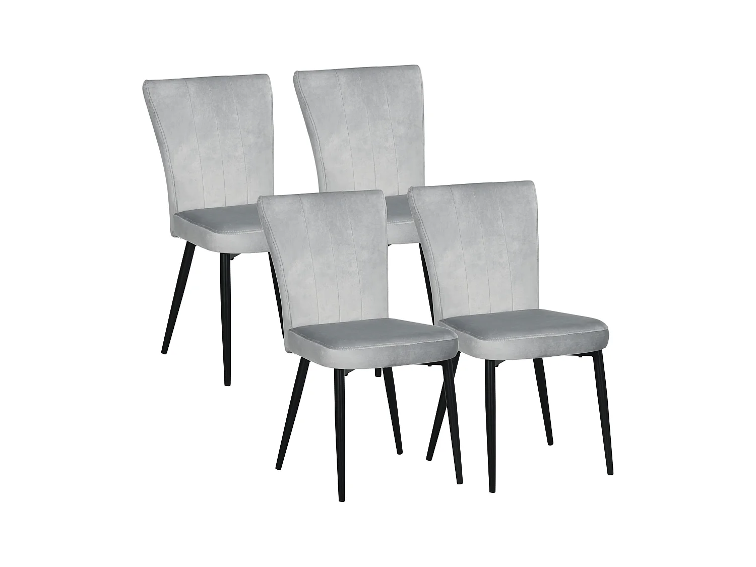 Set van 4 grijze fluwelen keukenstoelen met zwarte metalen poten