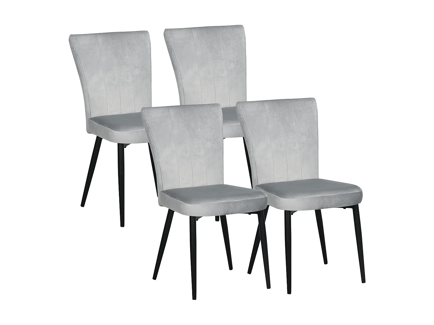 Lot de 4 chaises de cuisine en velours gris, pieds en métal noir