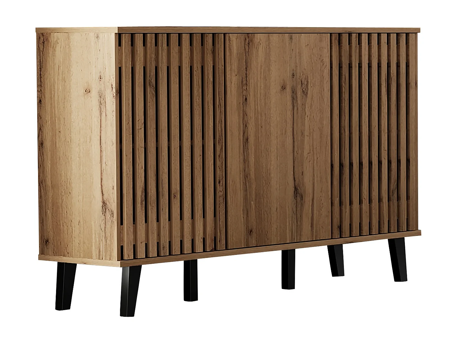 Buffet de cuisine 150x40x95cm avec 3 portes dont 2 portes ajourées, corps en placage bois naturel clair