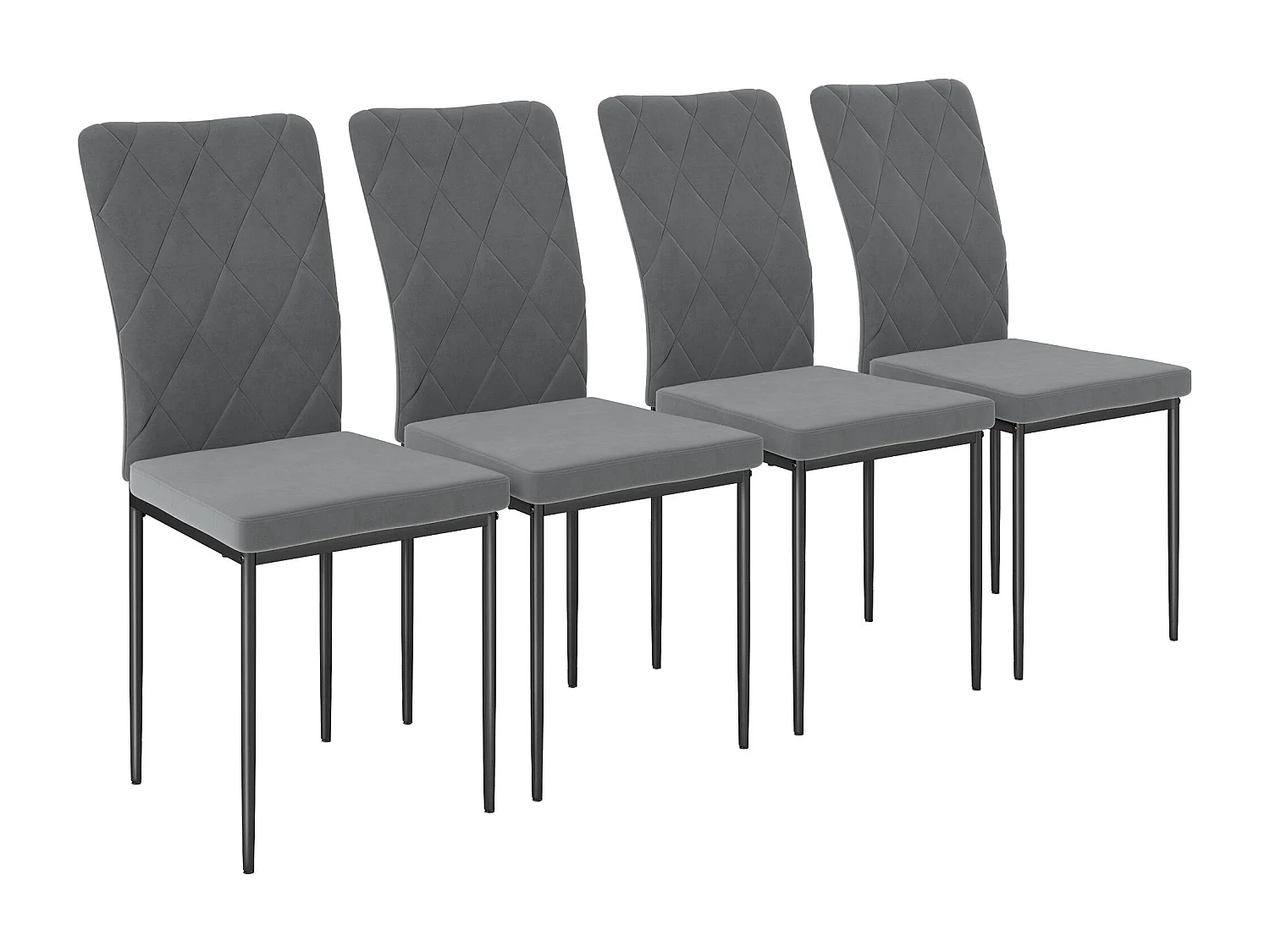 Lot de 4 chaises de cuisine rembourrés en velours gris, pieds en métal noir