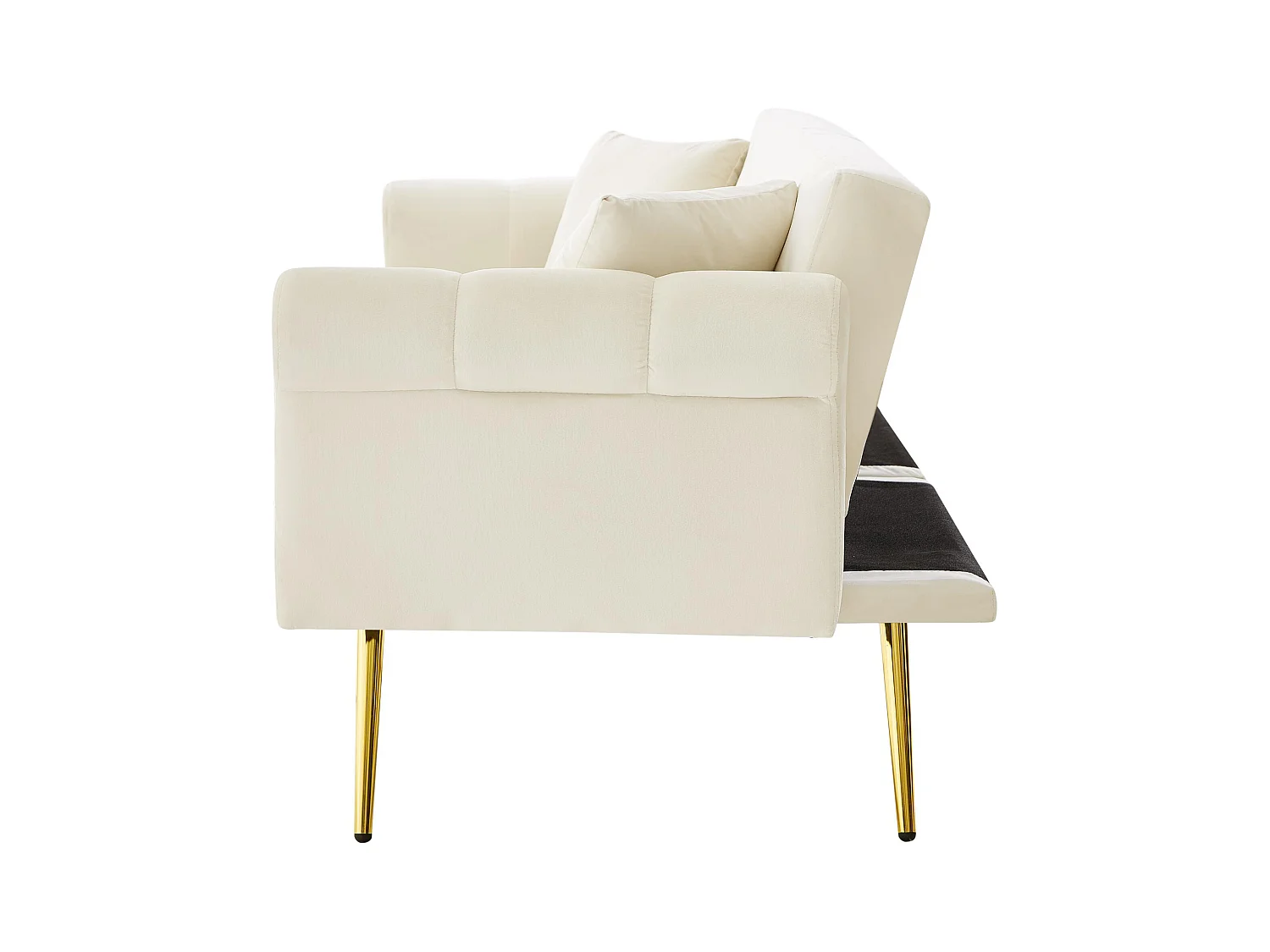 Canapé droit 2 places convertible en velours beige, dossier rabattable à 3 positions -173x75x70cm