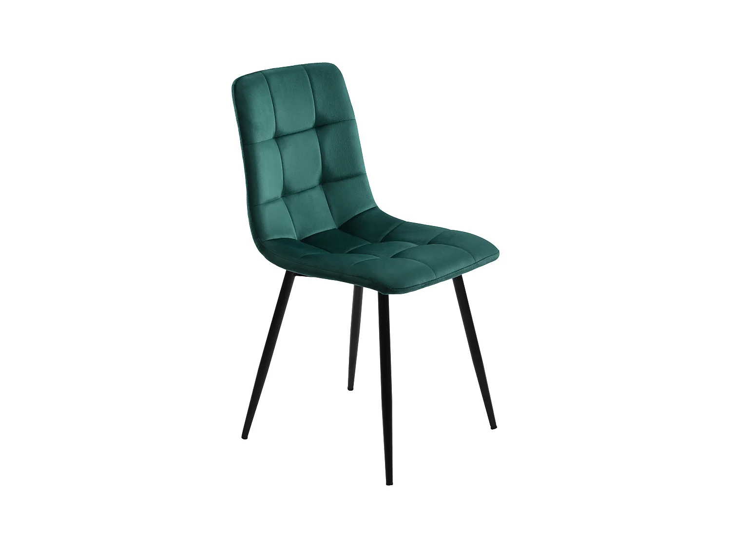 Set van 4 groene fluwelen stoelen met zwarte metalen poten