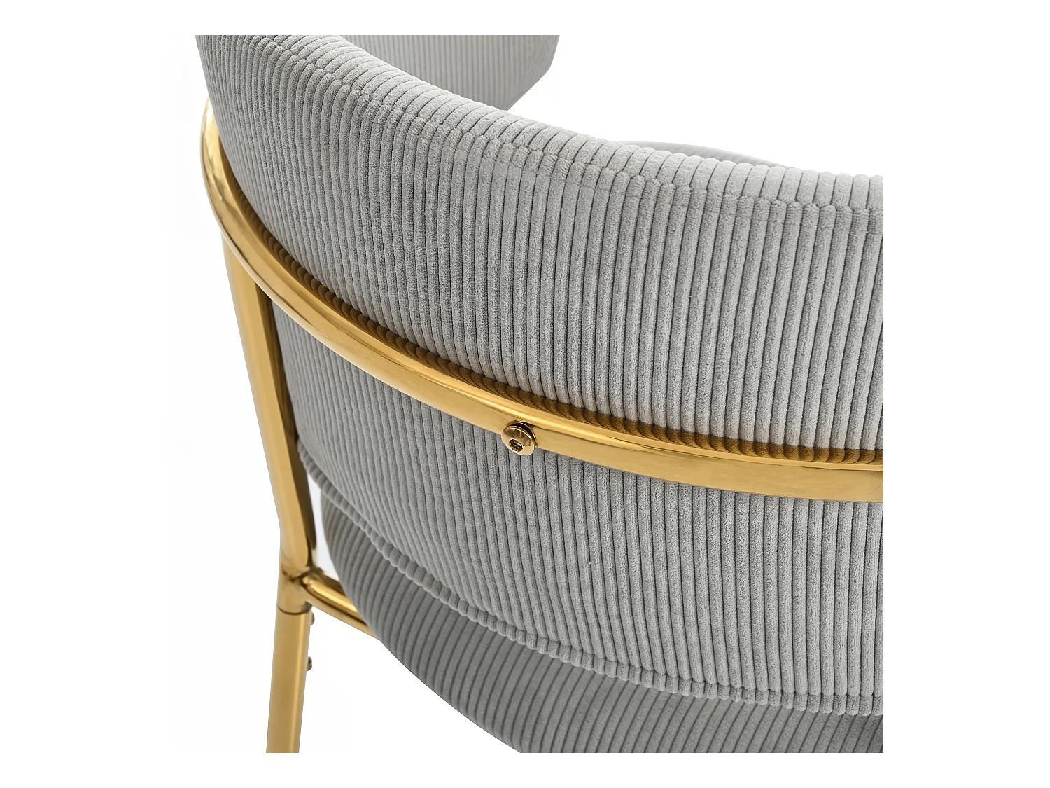 Set van 6 grijze corduroy stoelen, goudkleurig ijzeren frame