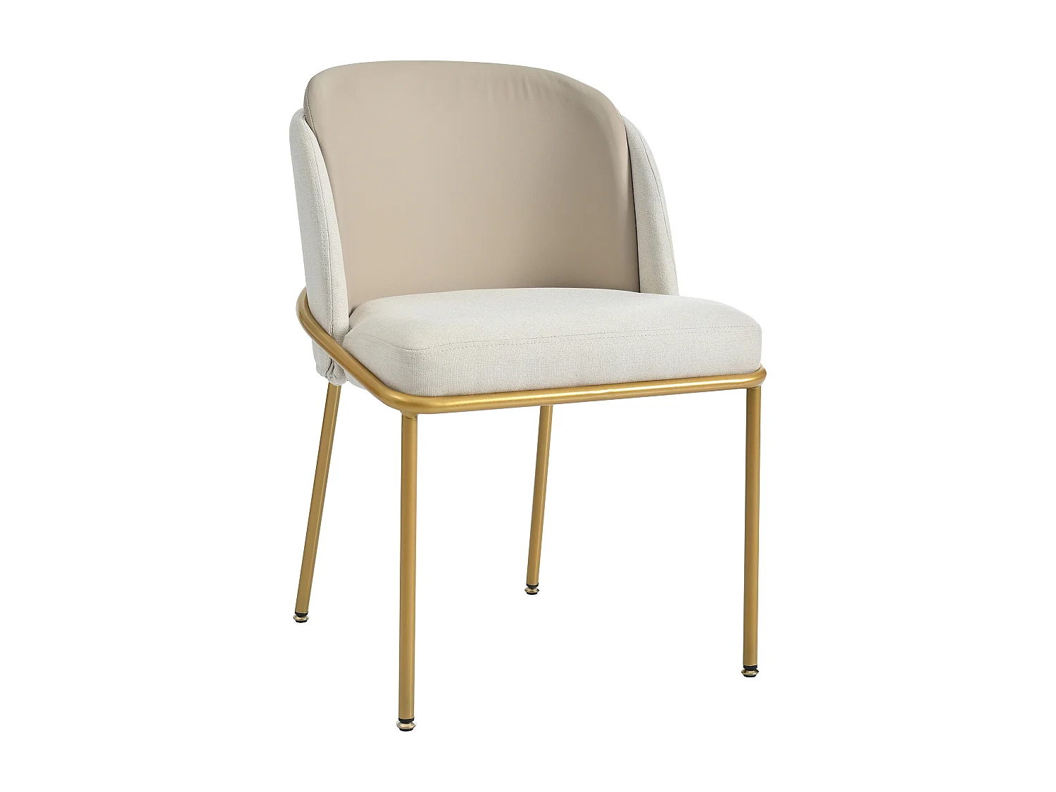 Set di 2 sedie in lino bianco con schienale in similpelle beige, struttura in ferro dorato