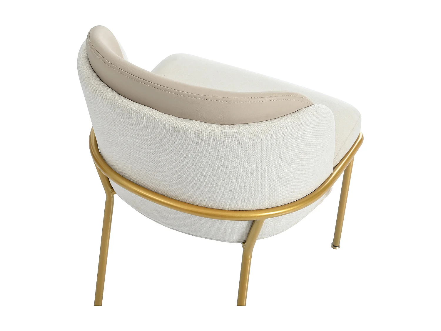 Set di 2 sedie in lino bianco con schienale in similpelle beige, struttura in ferro dorato