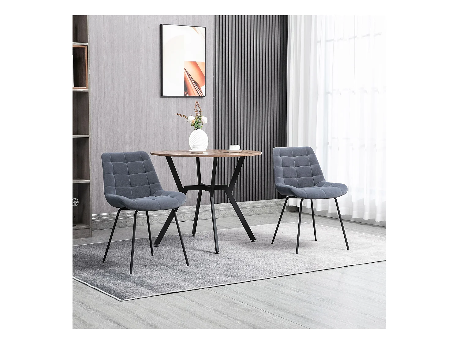 Lot de 2 chaises de cuisine en velours gris, pieds en métal noir
