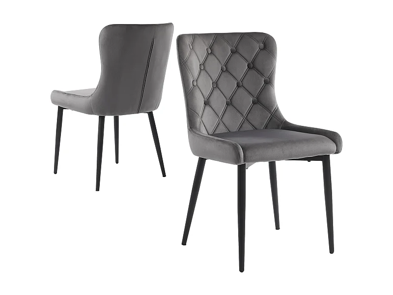 Lot de 2 Chaises de cuisine en velours sergé Gris , pieds en métal noir