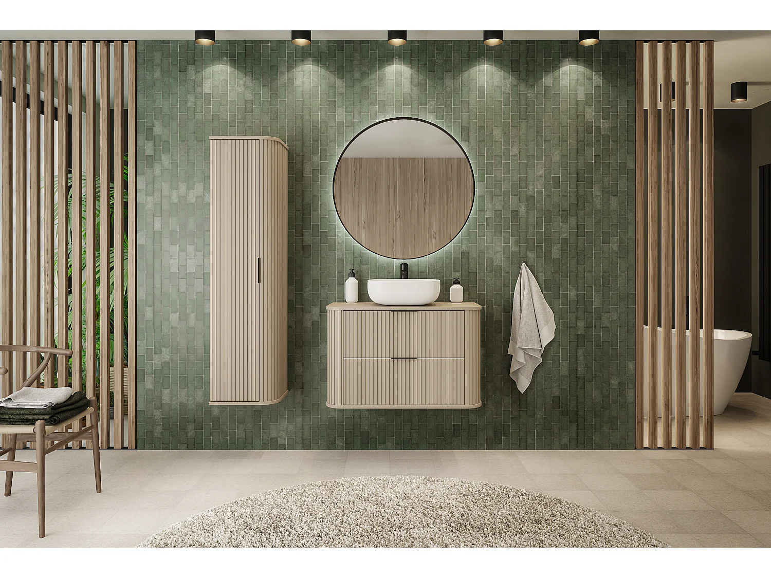 ELEGANCE Szafka wisząca słupek łazienkowy ryfle 31,5 x 35,5 x 139 cm kaszmir