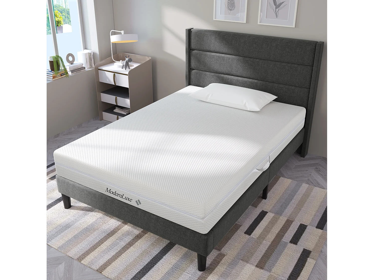 Matelas 90x200cm Mousse HR 7 zones ép.20cm, Déhoussable