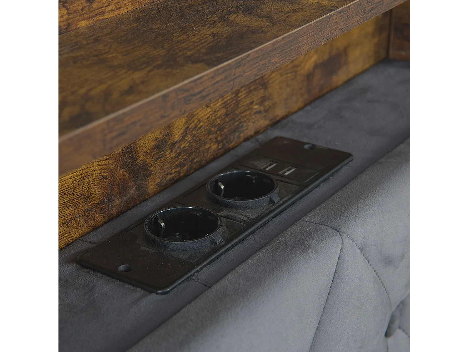 Lit coffre capitonné 160x200 cm,en velours néerlandais gris, avec LED et USB, cadre en MDF et acier, Sans matelas