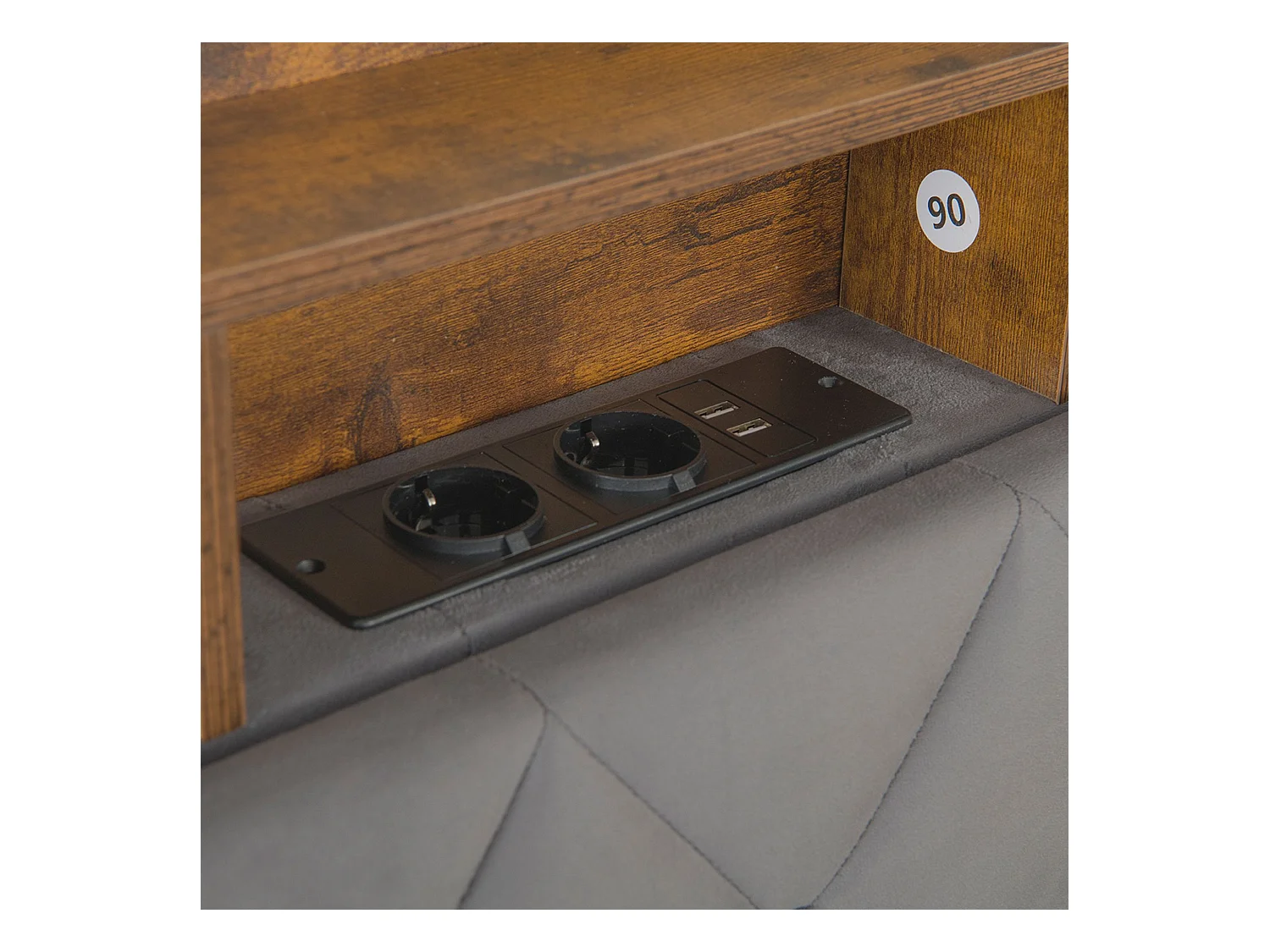 Lit coffre capitonné 90x190 cm,en velours néerlandais gris, avec LED et USB, cadre en MDF et acier, Sans matelas