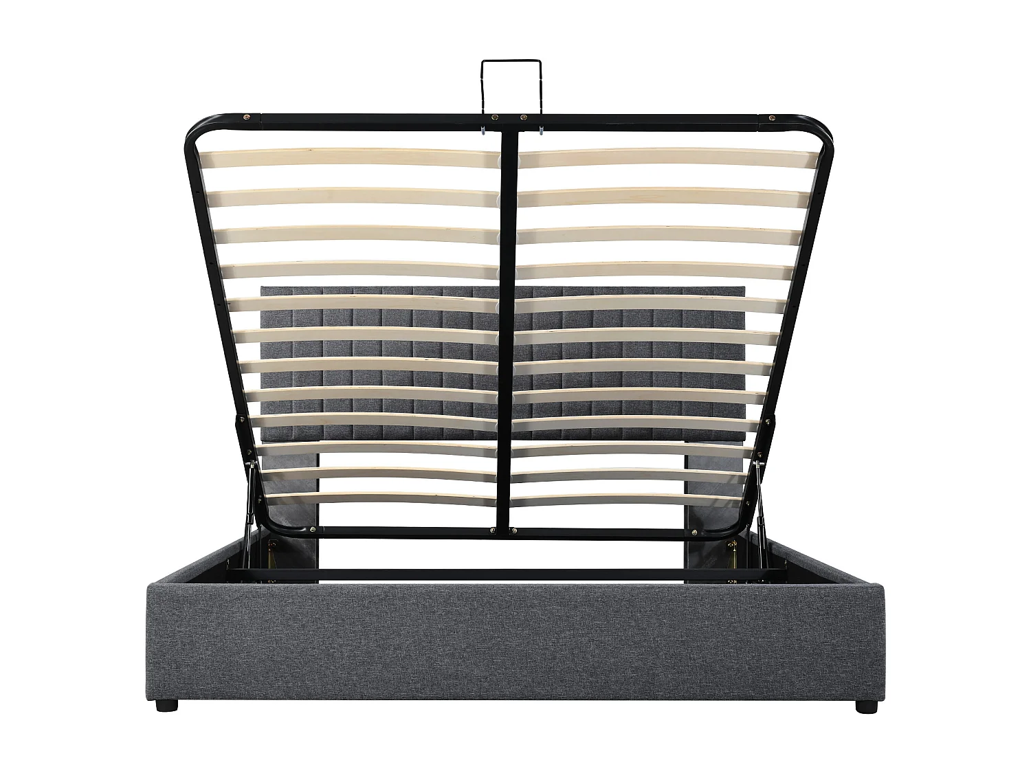 Lit coffre adulte 140x200cm avec LED et USB type-C, tête de lit réglable en hauteur, tissu en lin gris, avec matelas