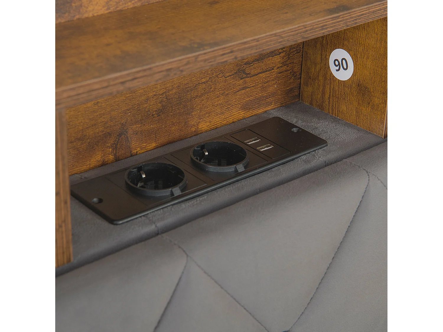 Lit coffre capitonné 90x200 cm,en velours néerlandais gris, avec LED et USB, cadre en MDF et acier, Sans matelas