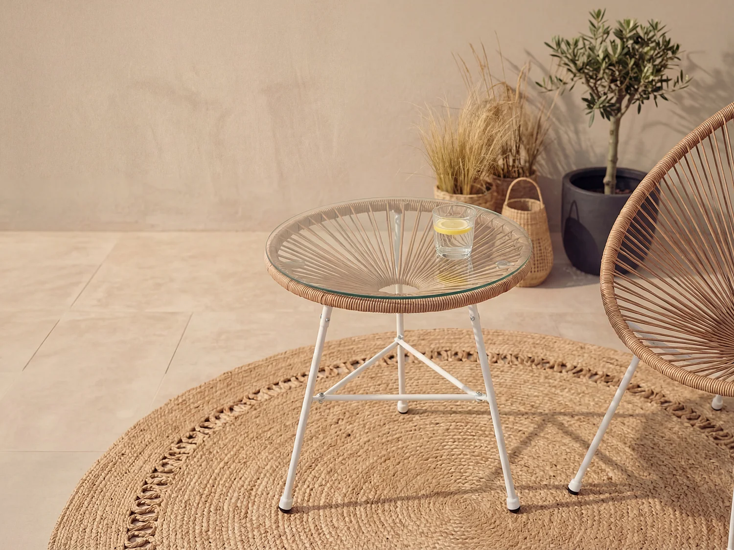 Table de jardin en fils de résine tressés - Naturel clair - ALIOS III de MYLIA