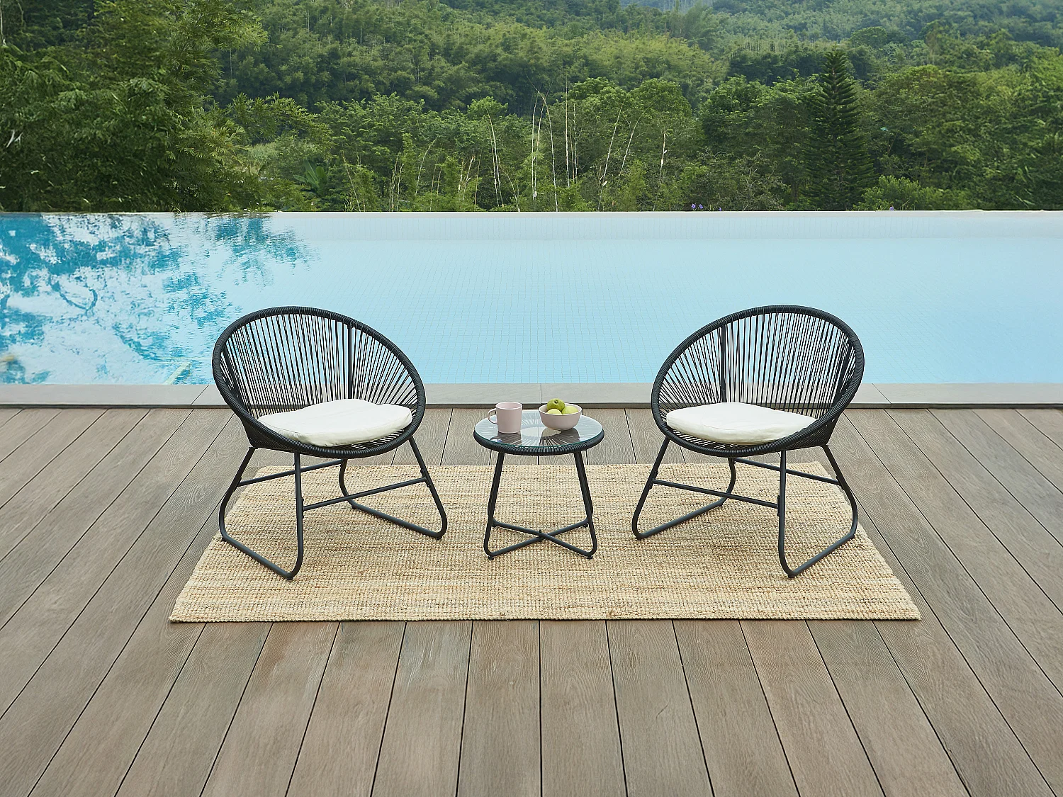 Salon de jardin en résine tressée : 2 fauteuils et une table basse - Noir - PISALE de MYLIA