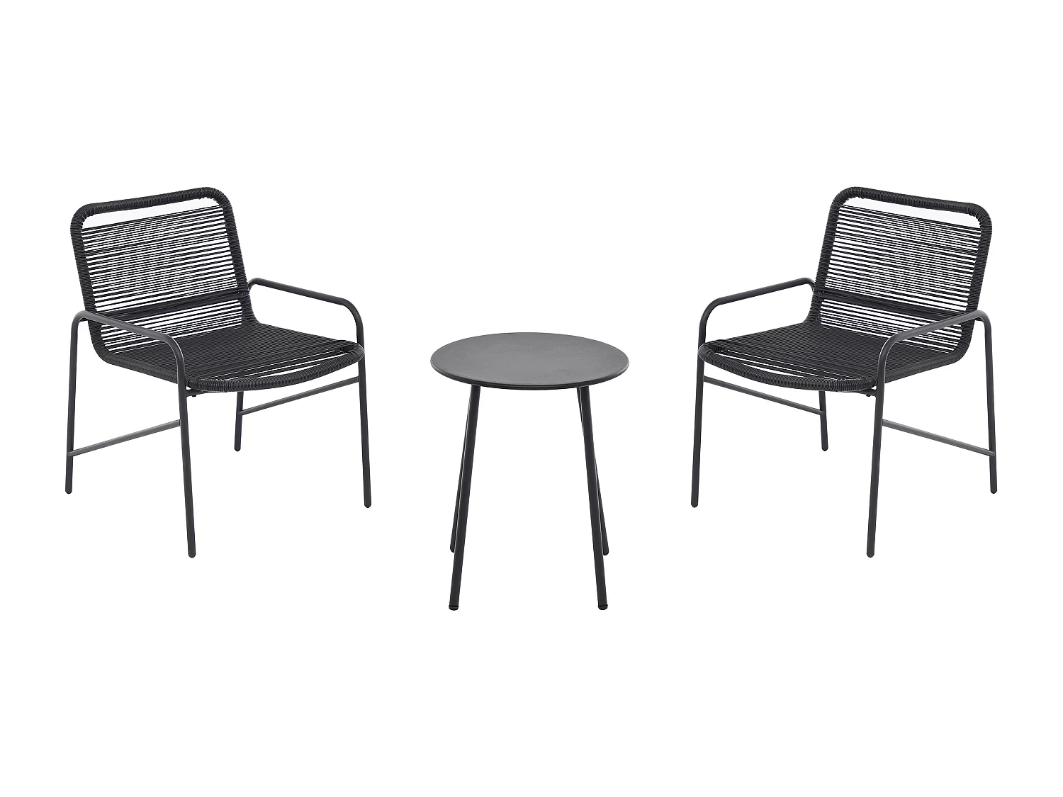 Salon de jardin en métal et résine tressée - 2 fauteuils bas et une table basse - Noir - KANAO de MYLIA