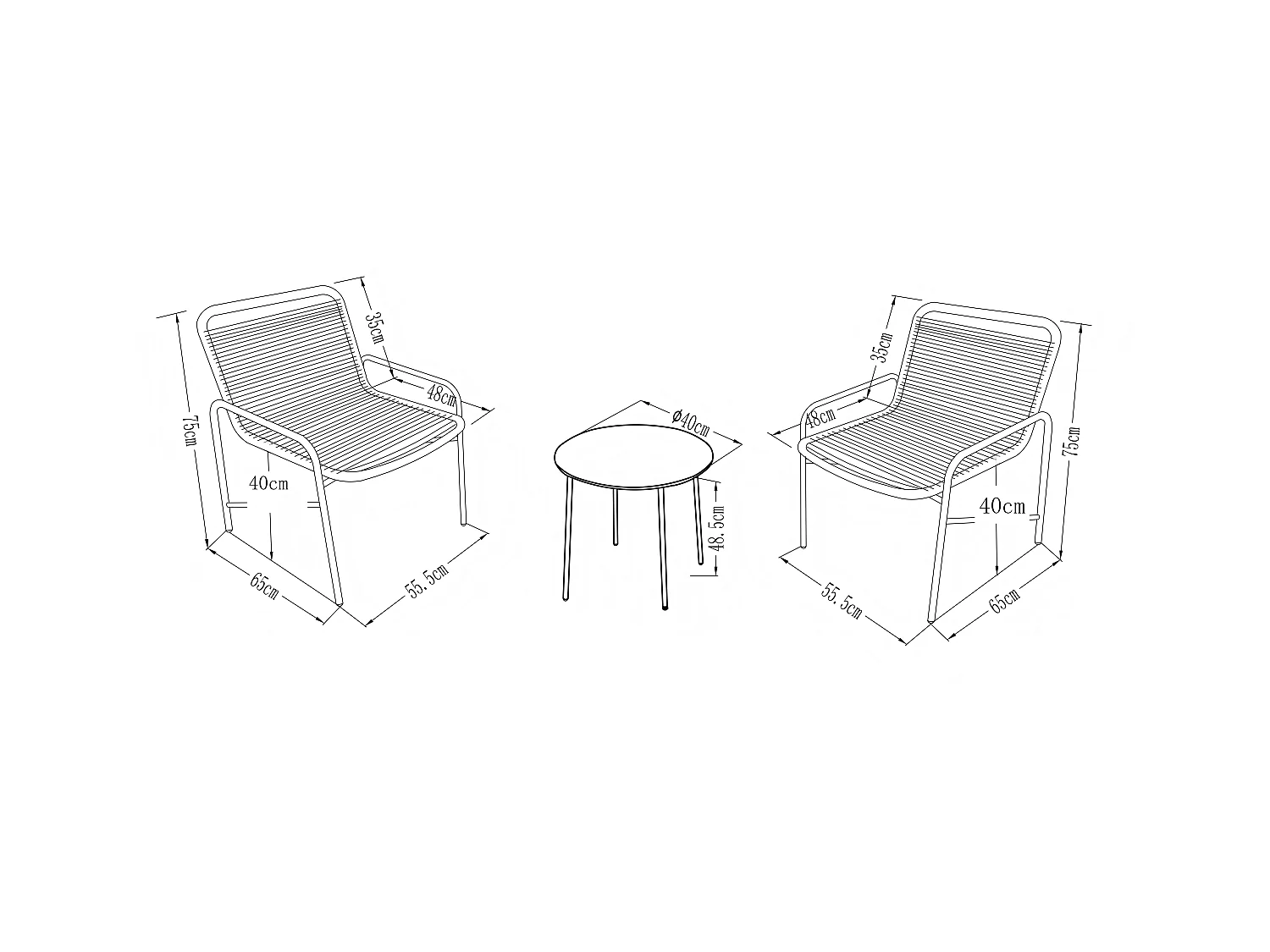 Conjunto de jardim em metal e resina entrançada - 2 poltronas baixas e uma mesa de centro - Preto - KANAO de MYLIA