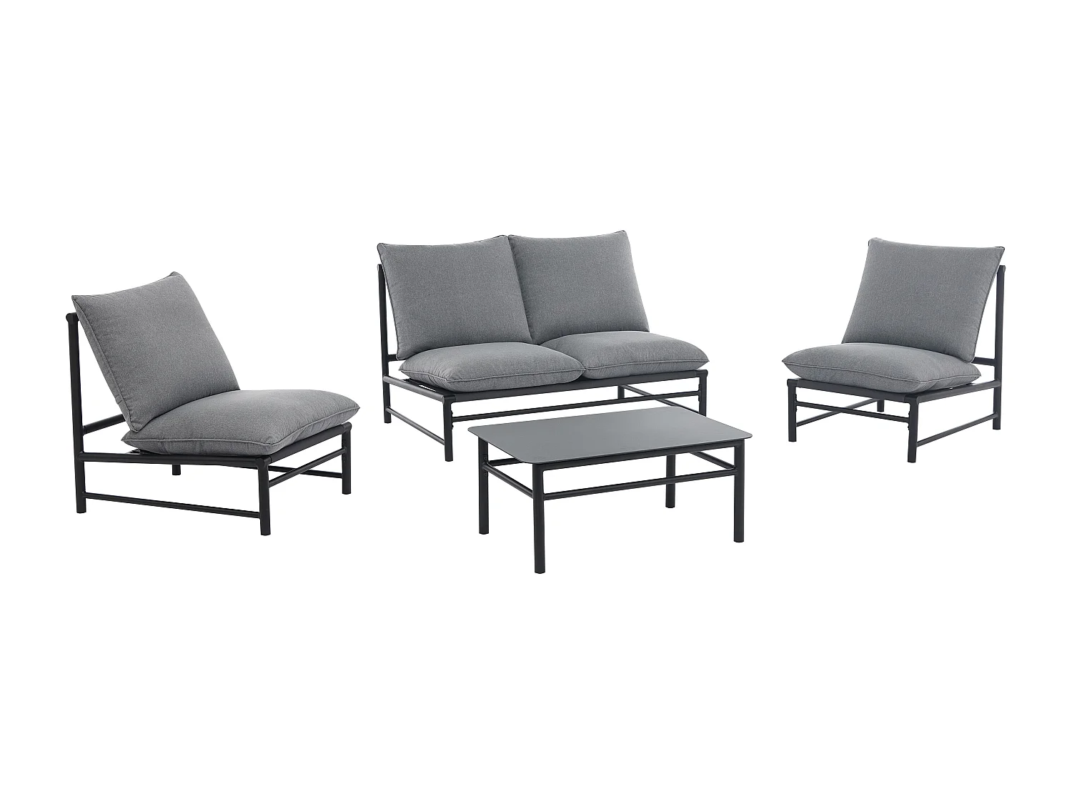 Conjunto de jardim em alumínio: um sofá de 2 lugares, 2 poltronas e uma mesa de centro - Antracite - LISMO da MYLIA