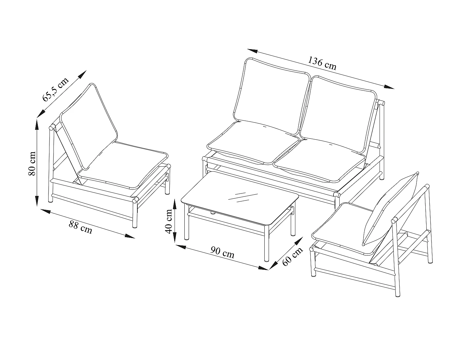 Conjunto de jardim em alumínio: um sofá de 2 lugares, 2 poltronas e uma mesa de centro - Antracite - LISMO da MYLIA