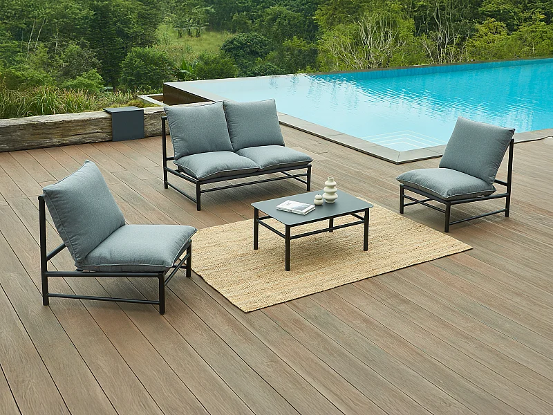 Conjunto de jardim em alumínio: um sofá de 2 lugares, 2 poltronas e uma mesa de centro - Antracite - LISMO da MYLIA