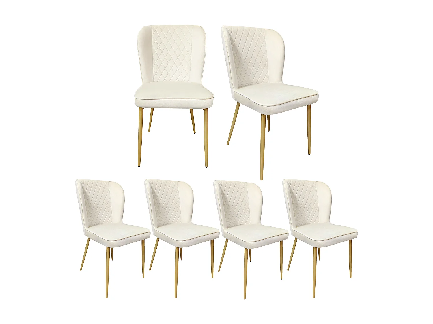 Conjunto de 6 sillas - 47 x 43 x 86 cm - Respaldo tapizado en terciopelo + estructura de metal - Terciopelo - Beige