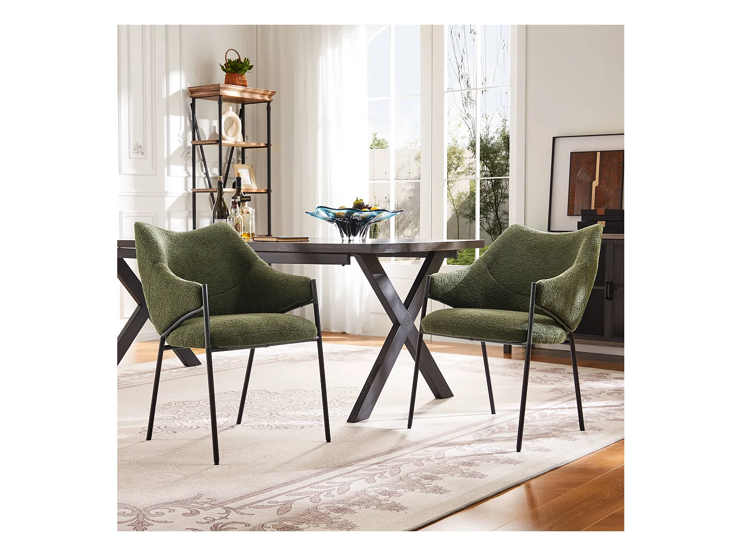 Zestaw 2 krzeseł do jadalni - 54,5 x 67 x 83,7 cm - Sofa z fotelami z funkcją rozkładania - gruba poduszka - zielony