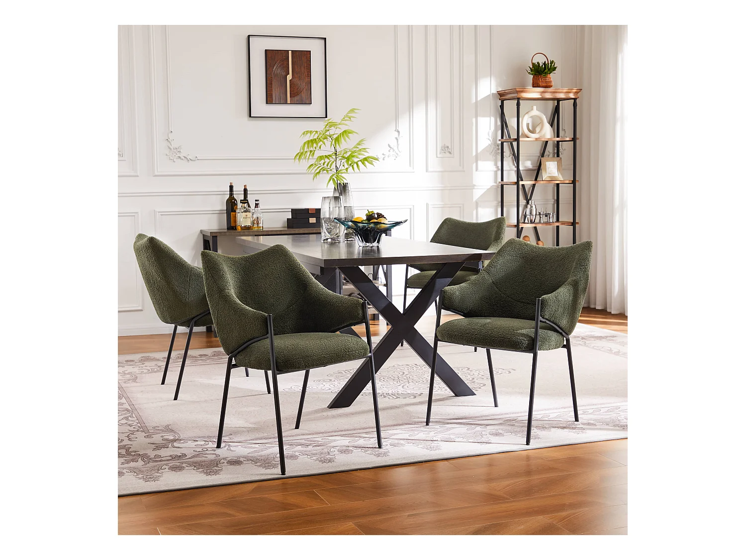Set van 4 eetkamerstoelen - 54,5 x 67 x 83,7 cm - Fauteuil met relaxfauteuils - Dik kussen - Groen
