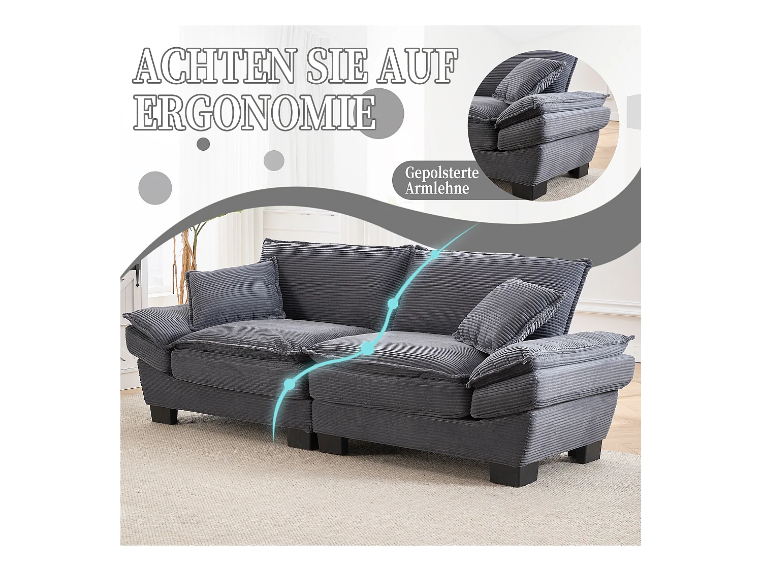 Canapé double moderne - 224 x 81 x 81 cm - avec couette - pour chambre et bureau - velours - gris