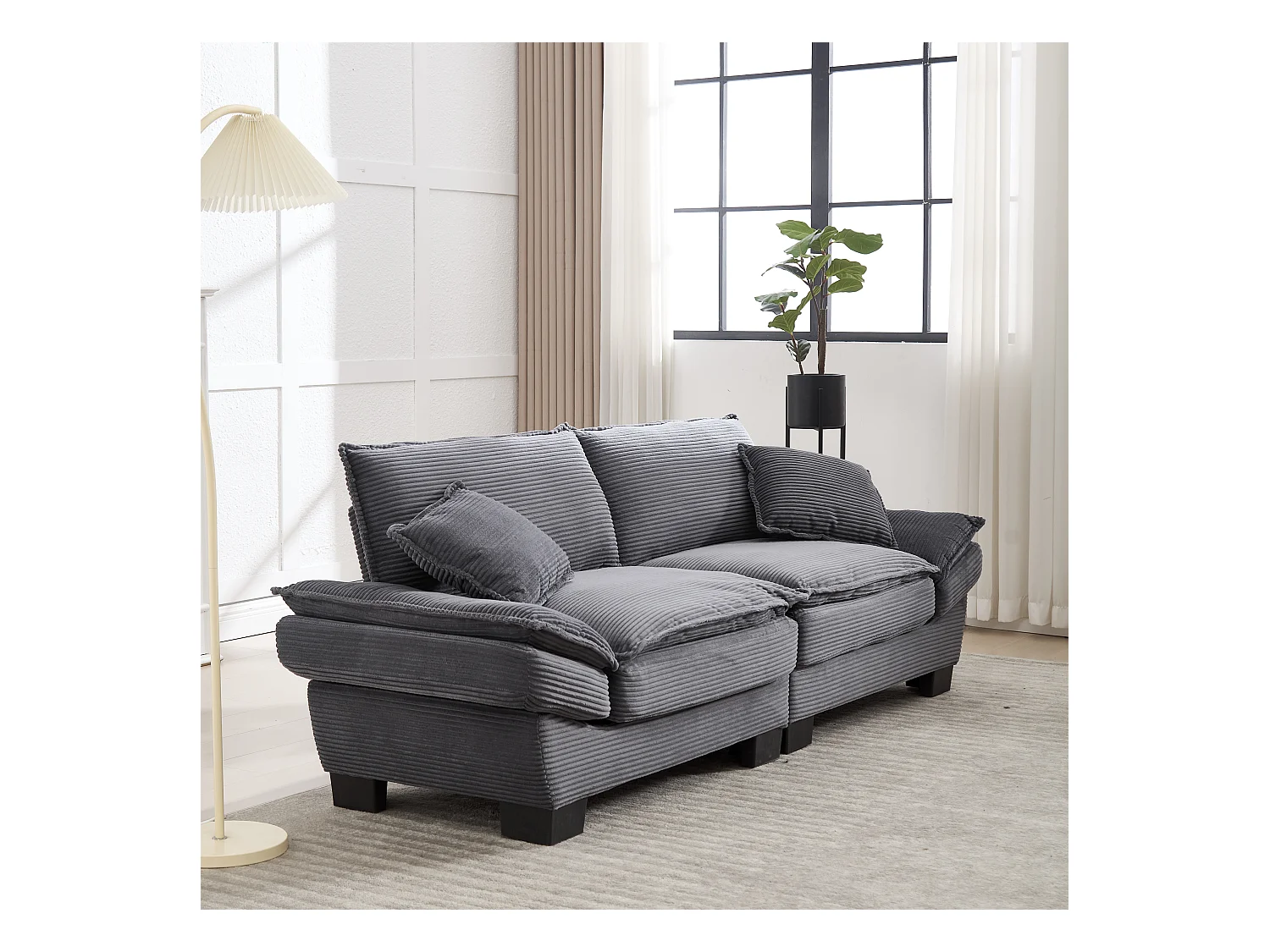 Canapé double moderne - 224 x 81 x 81 cm - avec couette - pour chambre et bureau - velours - gris