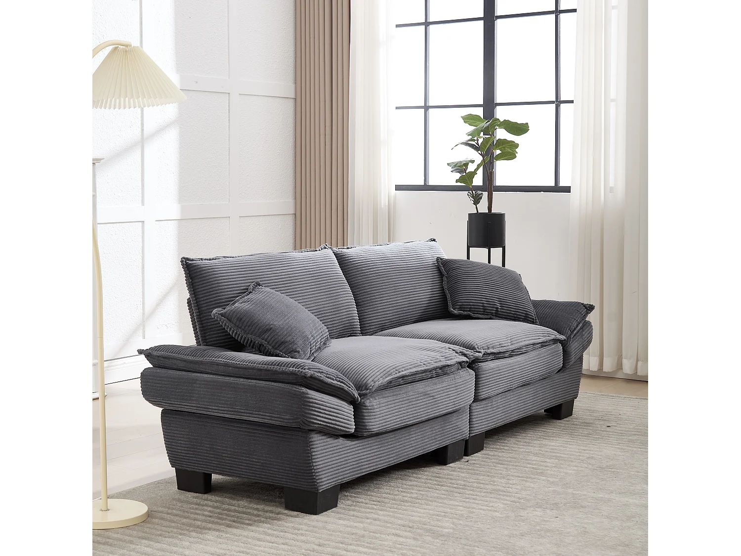 Sofá doble moderno - 224 x 81 x 81 cm - con edredón - para dormitorio y oficina - terciopelo - gris