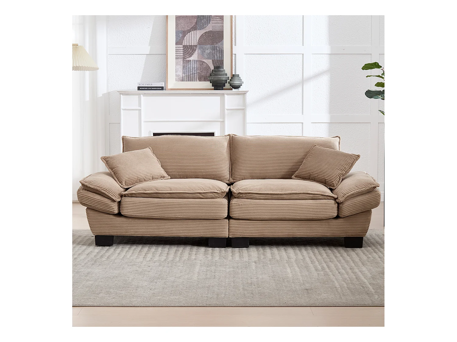 Canapé double moderne - 224 x 81 x 81 cm - avec couette - pour chambre et bureau - velours - kaki