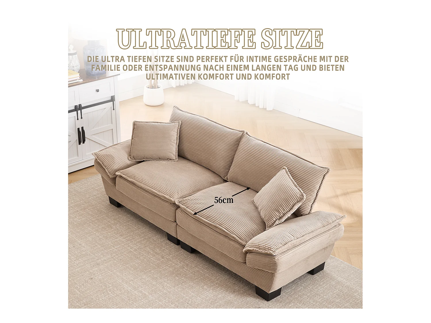 Canapé double moderne - 224 x 81 x 81 cm - avec couette - pour chambre et bureau - velours - kaki