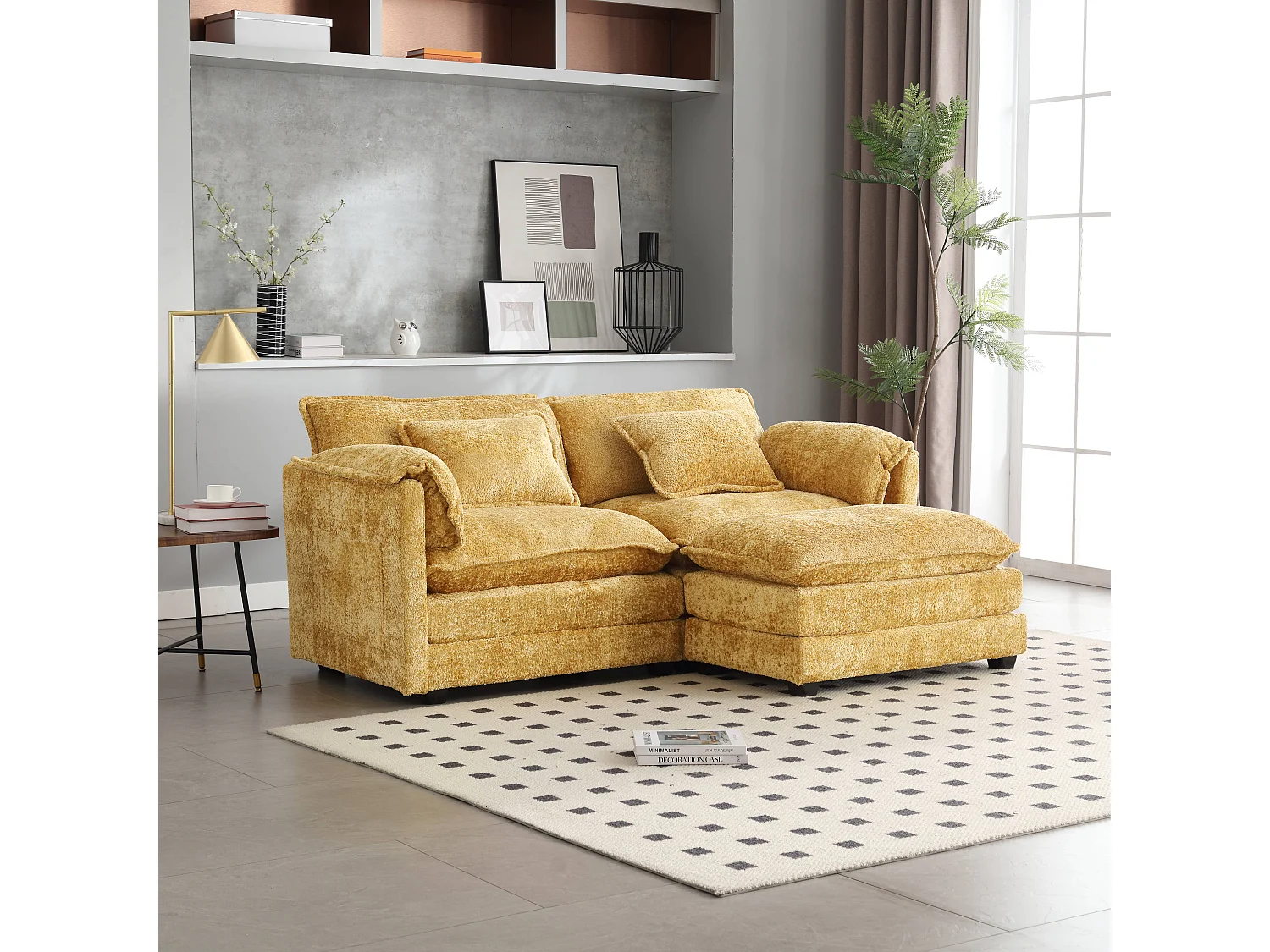 Divano posti 195 x 115 x 81 cm con poggiapiedi contenitore