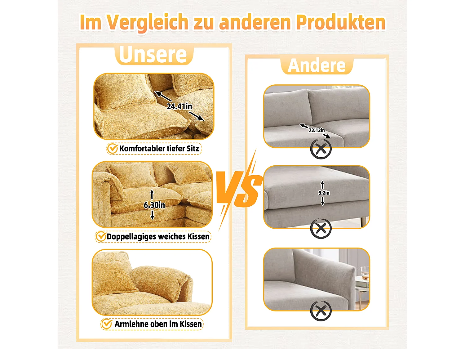 Canapé 2 places - 195 x 115 x 81 cm - avec repose-pieds + rangements latéraux + coussins - chenille - jaune