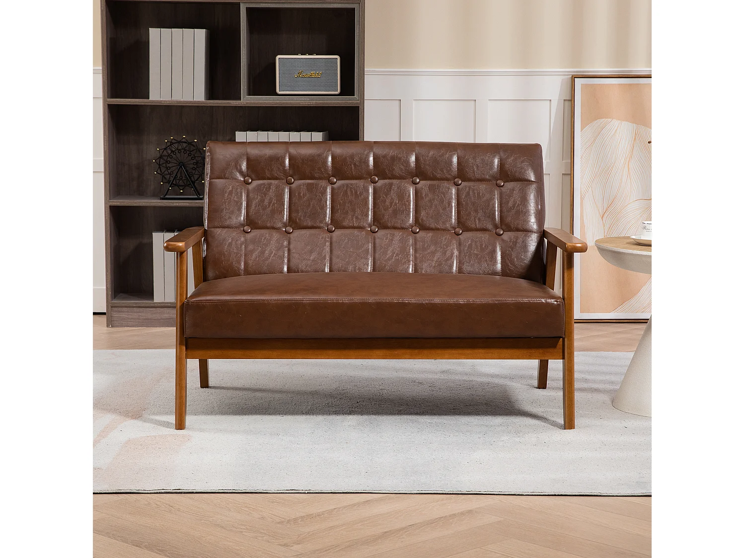 2-zits tweepersoonsbank - 114 x 73,5 x 75 cm - met sponskussen - fauteuil voor woonkamer - PU-leer - bruin