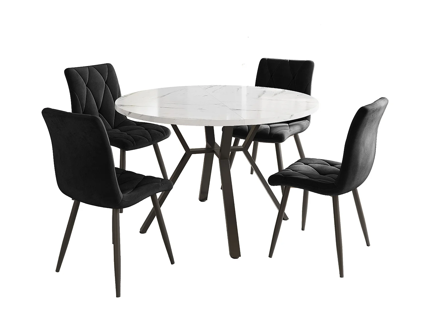 Lot de 5 table à manger et chaises - 100 x 100 x 75 cm - table à pieds métal + 4 chaises ergonomiques  - MDF + Métal - noir