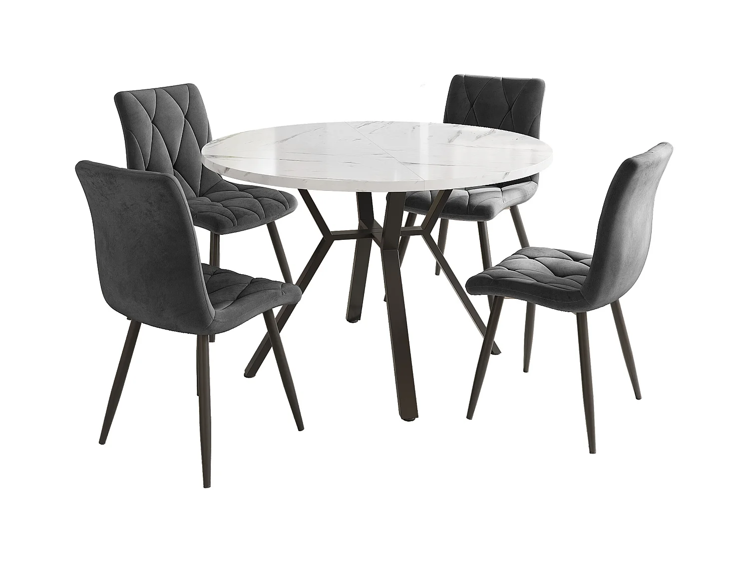 Lot de 5 table à manger et chaises - 100 x 100 x 75 cm - table à pieds métal + 4 chaises ergonomiques  - MDF + Métal - gris