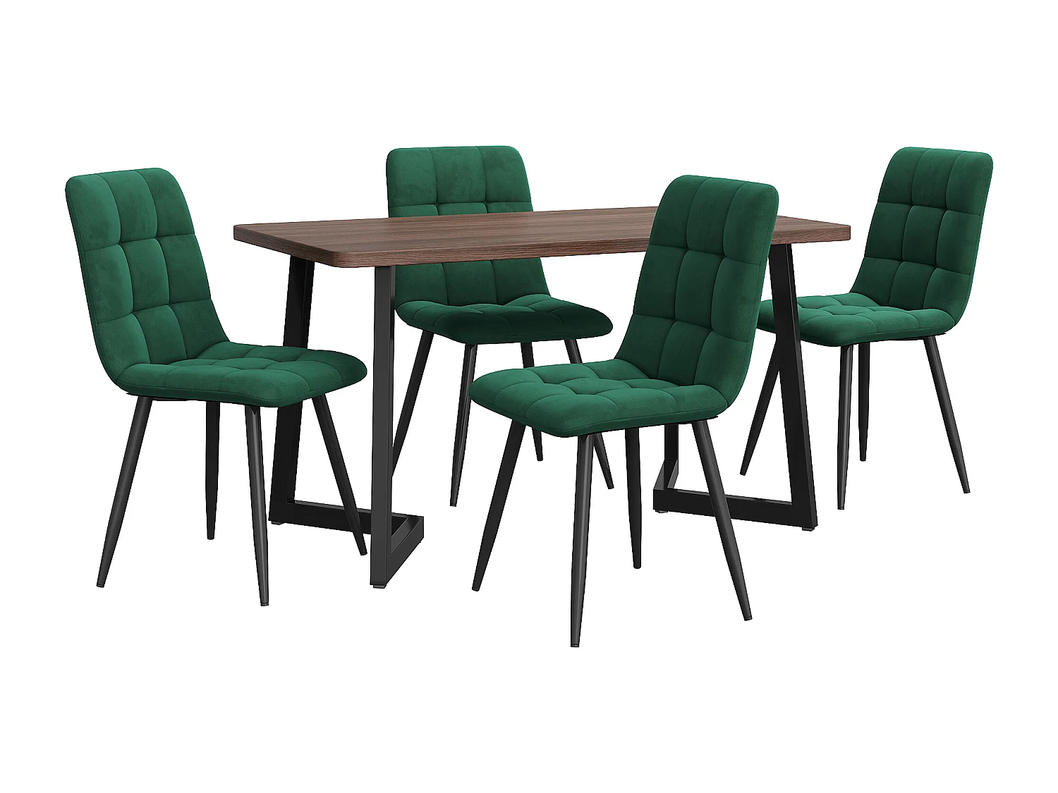 Lot de 5 table à manger et chaises - 117 x  68 x 75 cm - Table pieds noir + 4 chaises ​- MDF - vert