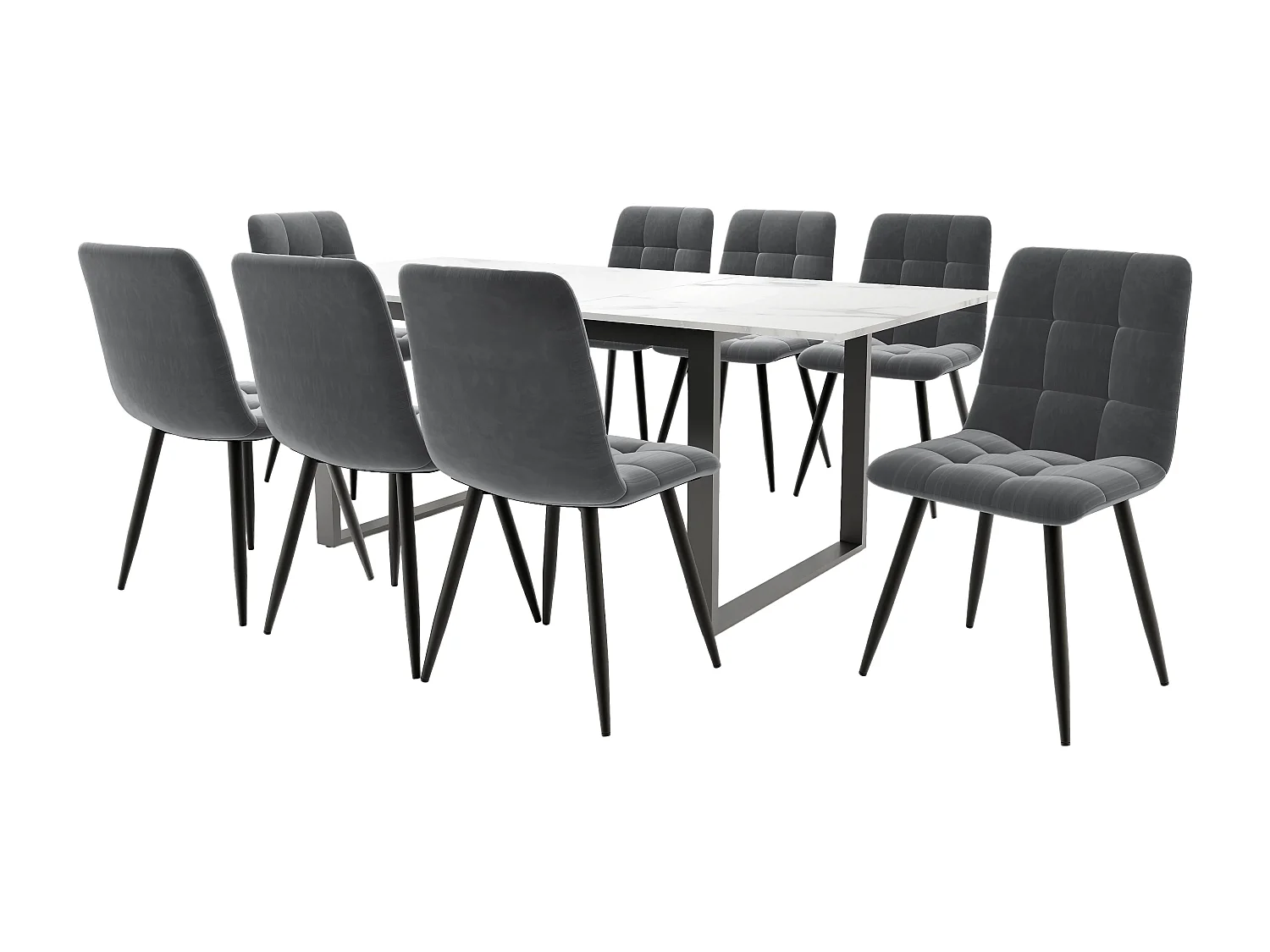 Lot de 9 table à manger et chaises - 140/180 x 80 x 75 cm - table avec pieds en fer + 8 chaises - MDF - gris