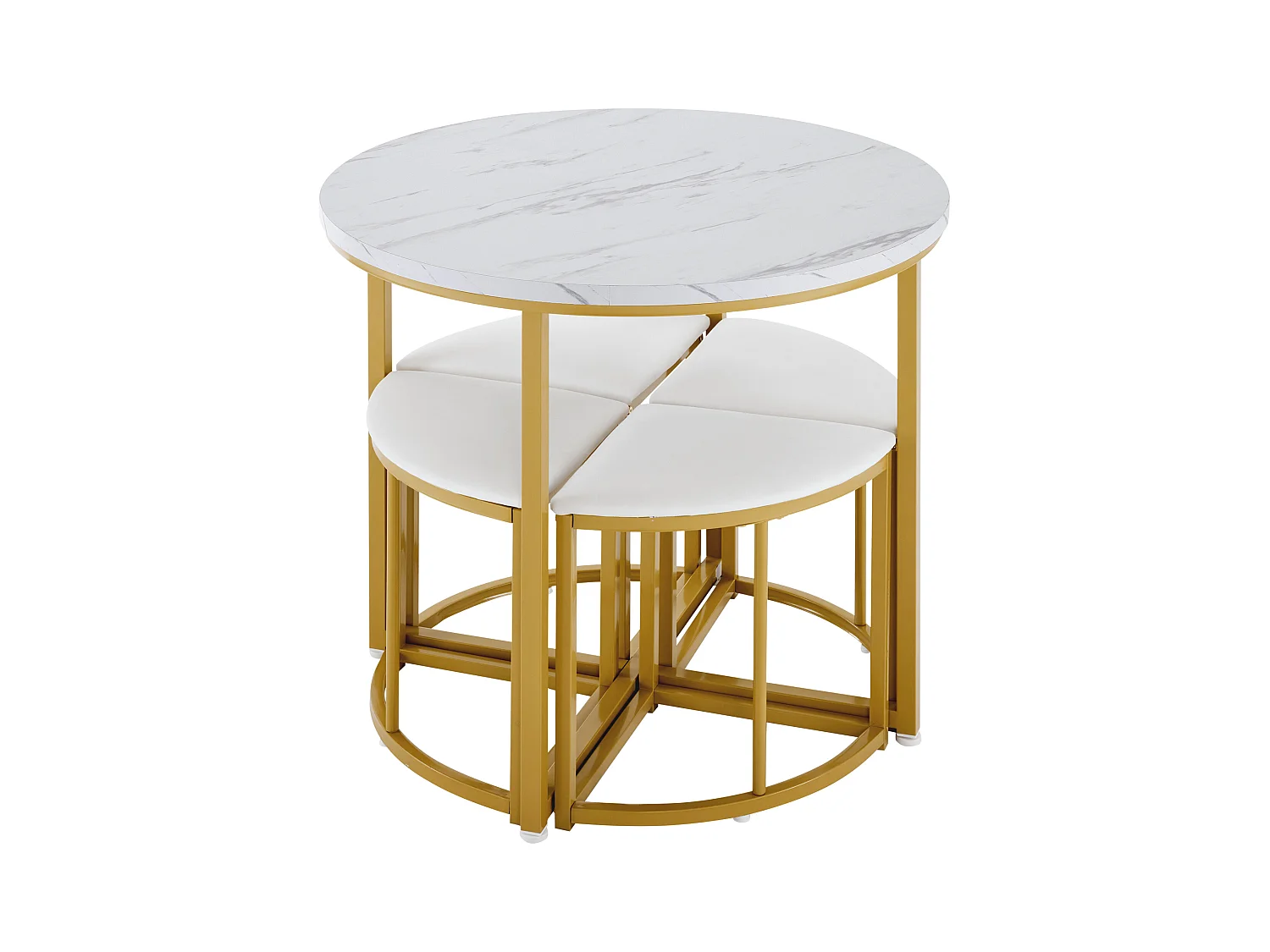 Lot de 5 table à manger et chaises - 80 x 80 x 75 cm - table à pieds doré + 4 chaises - MDF - blanc