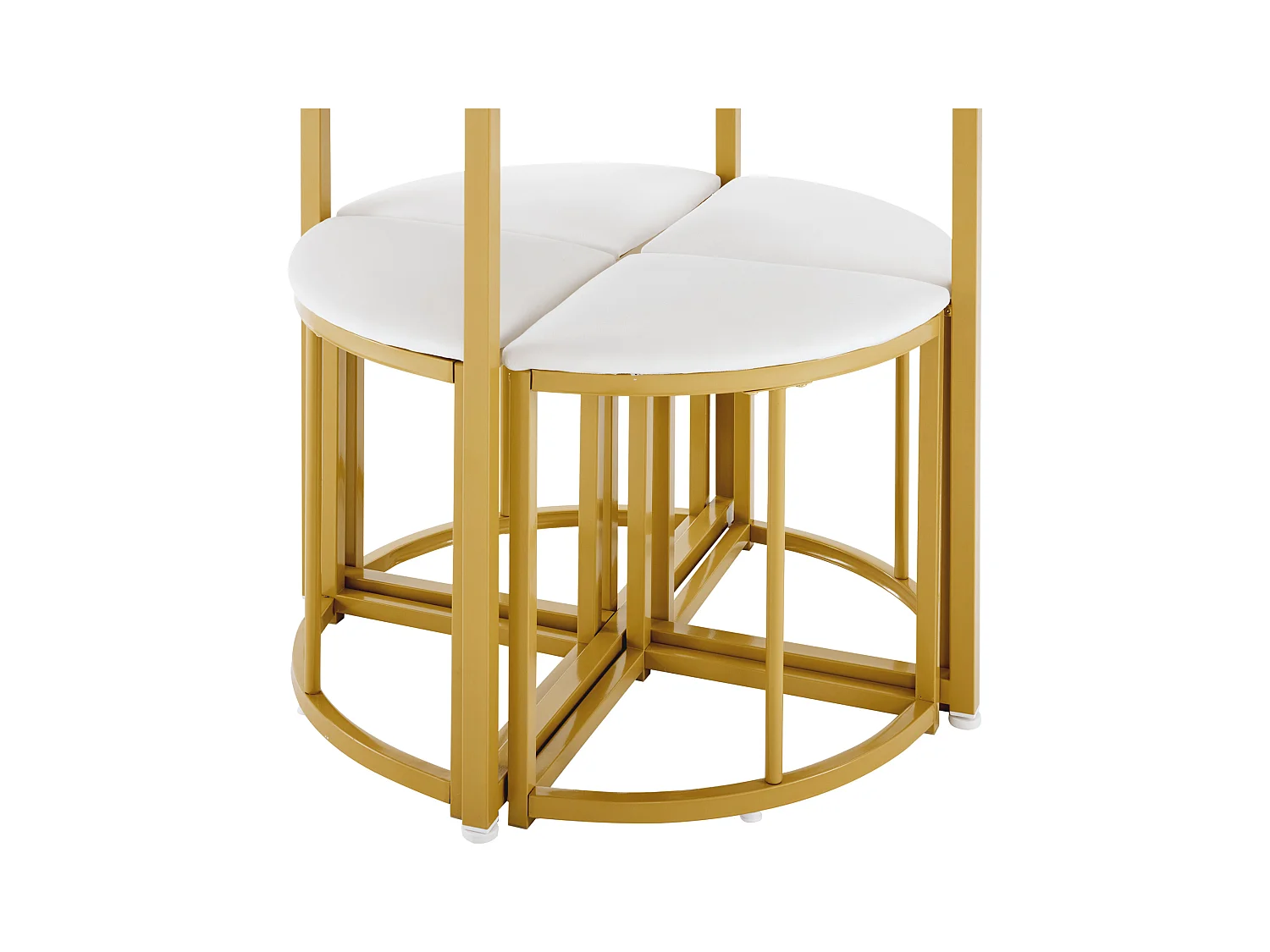 Lot de 5 table à manger et chaises - 80 x 80 x 75 cm - table à pieds doré + 4 chaises - MDF - blanc