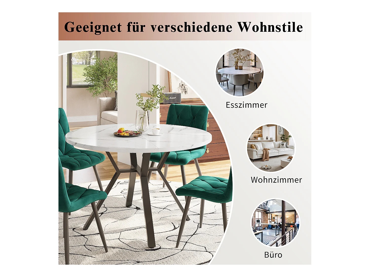 Lot de 5 table à manger et chaises - 100 x 100 x 75 cm - table à pieds métal + 4 chaises ergonomiques  - MDF + Métal - vert