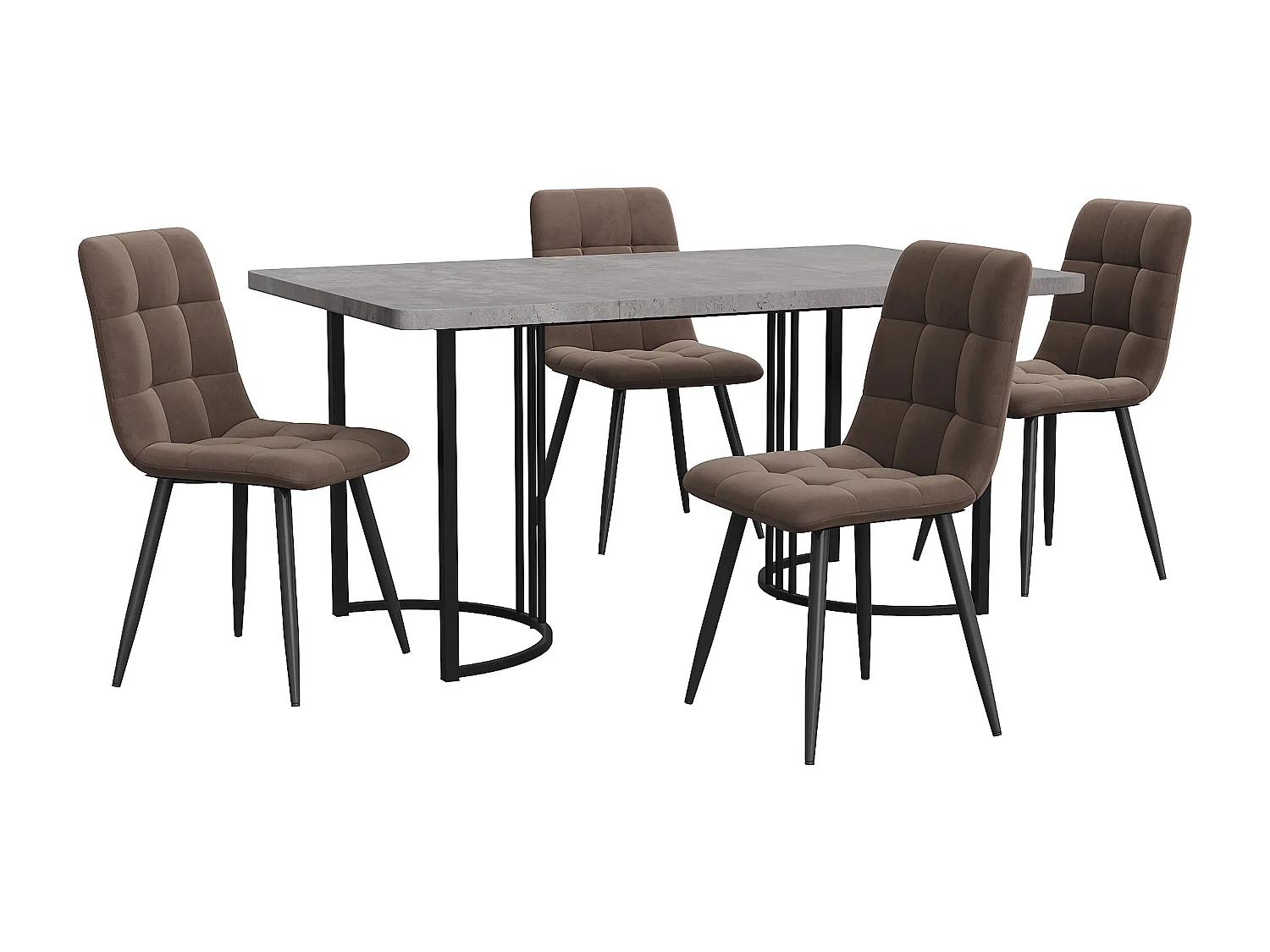 Lot de 5 table à manger et chaises - 140 x 80 x 75 cm - table à pieds noir + 4 chaises brun ​- MDF - gris