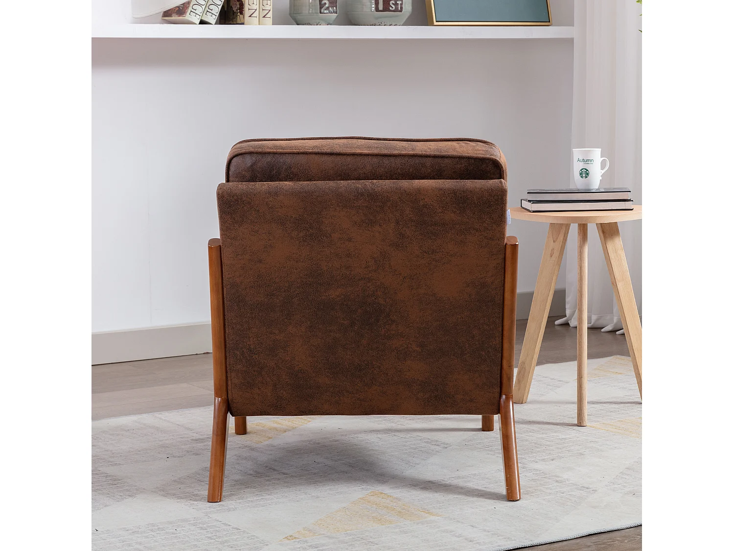 Houten frame fauteuil - 65 x 80 x 76 cm - Moderne accentstoel voor woonkamer - Chenille - Koffie