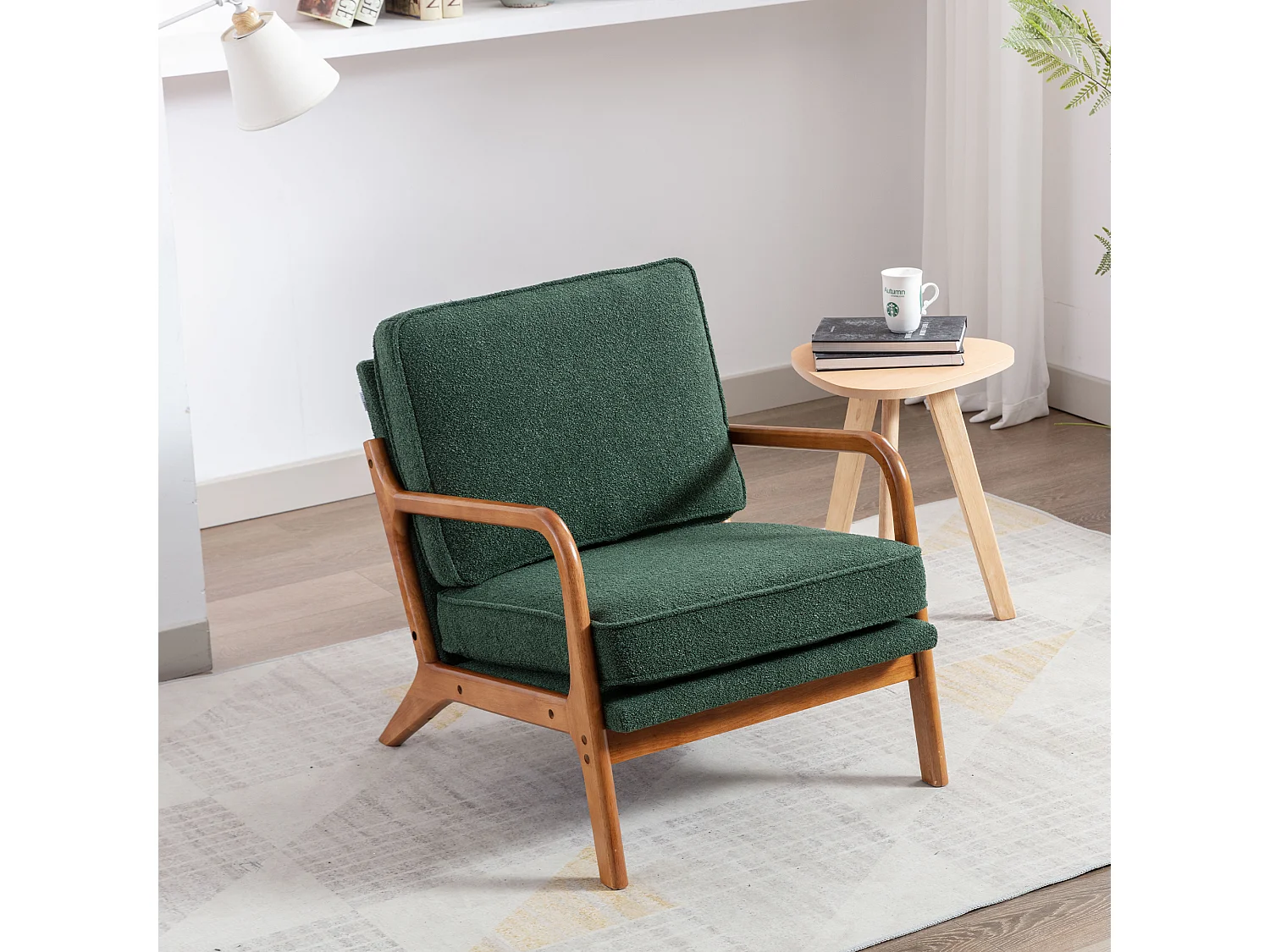 Sillón con estructura de madera - 65 x 80 x 76 cm - Sillón moderno para salón - Chenilla - Verde