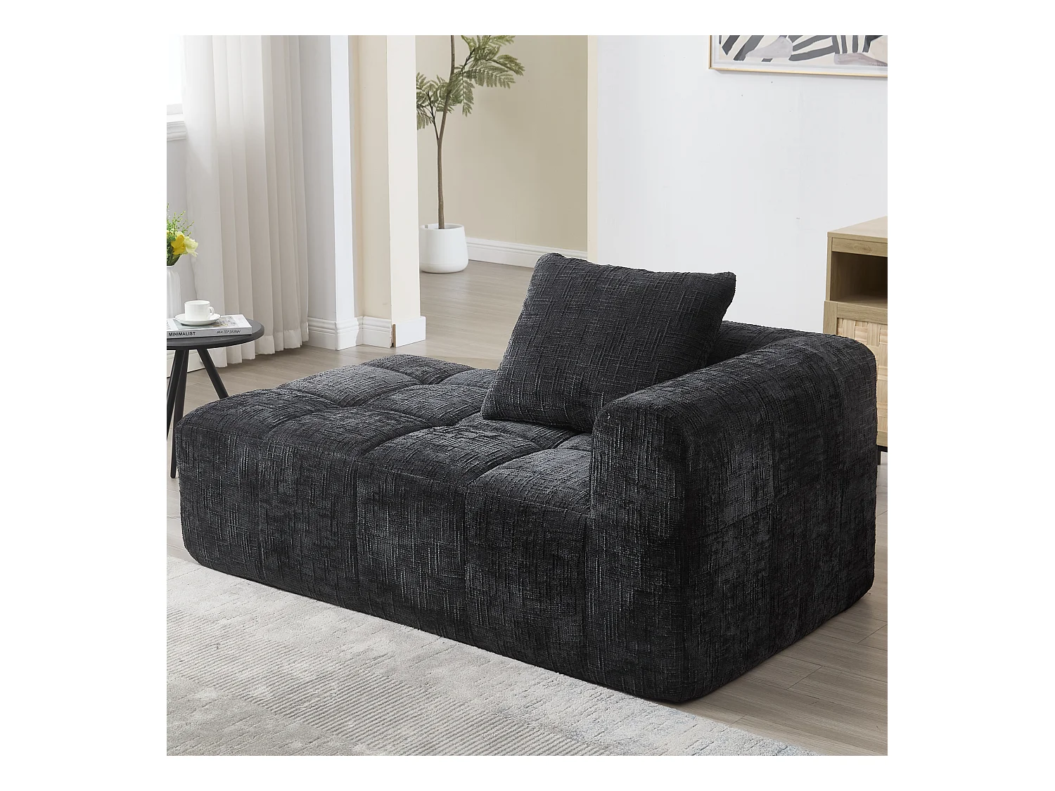 Wygodna sofa typu leżanka - 158 x 90 x 60 cm - łatwa w montażu - z poduszkami i kieszeniami - aksamitna - czarna